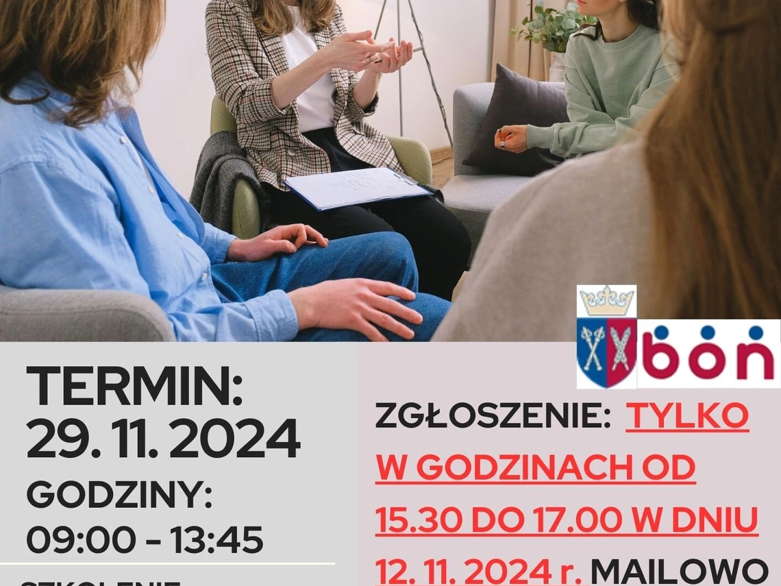 Plakat informacyjny o szkoleniu "Przeciwdziałanie mobbingowi i dyskryminacji"